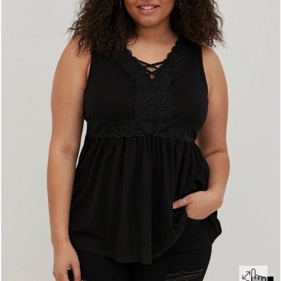 Torrid babydoll ribbed Lace up Black Tank Top 4x 4 NWT - Picture 3 of 7